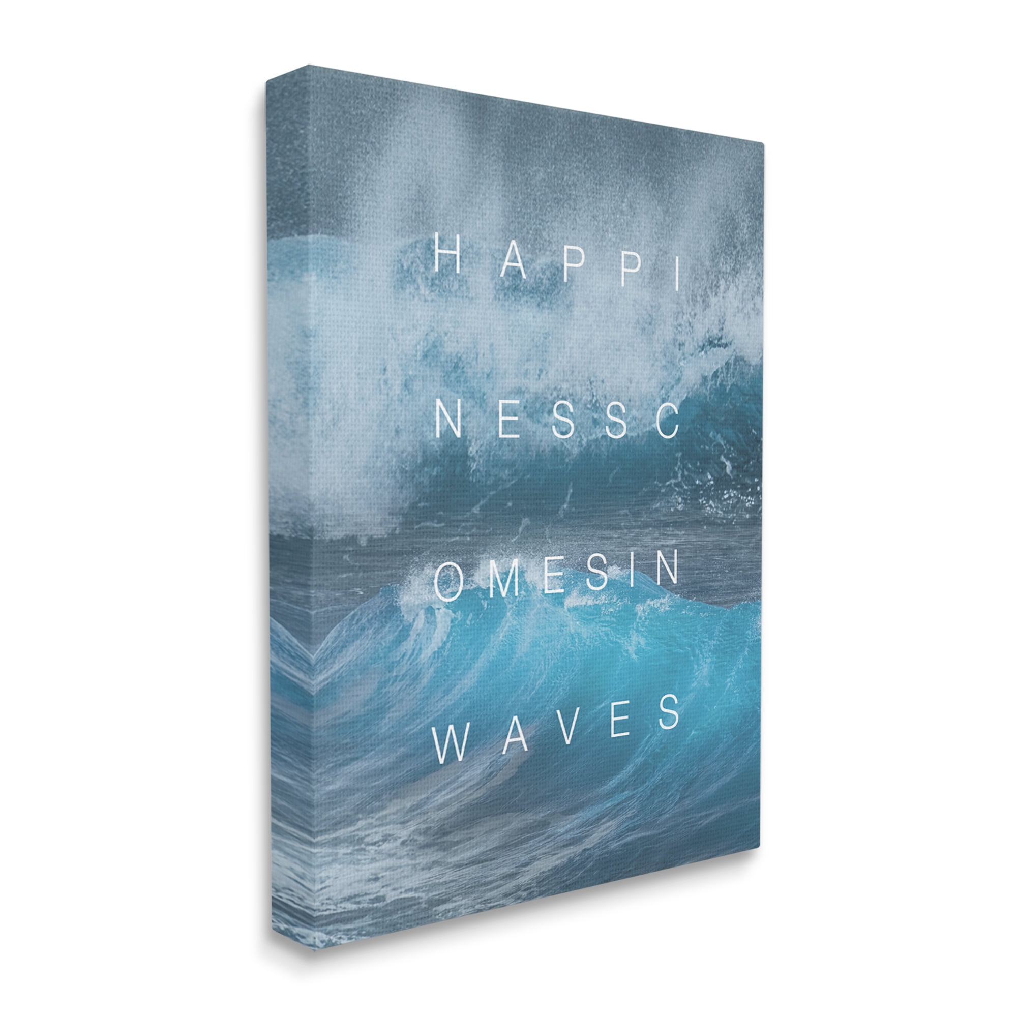 Stupell Industries Happiness Comes in Waves Nautical Phrase Blue Waves, 36 x 48,Design by Daphne Polselli