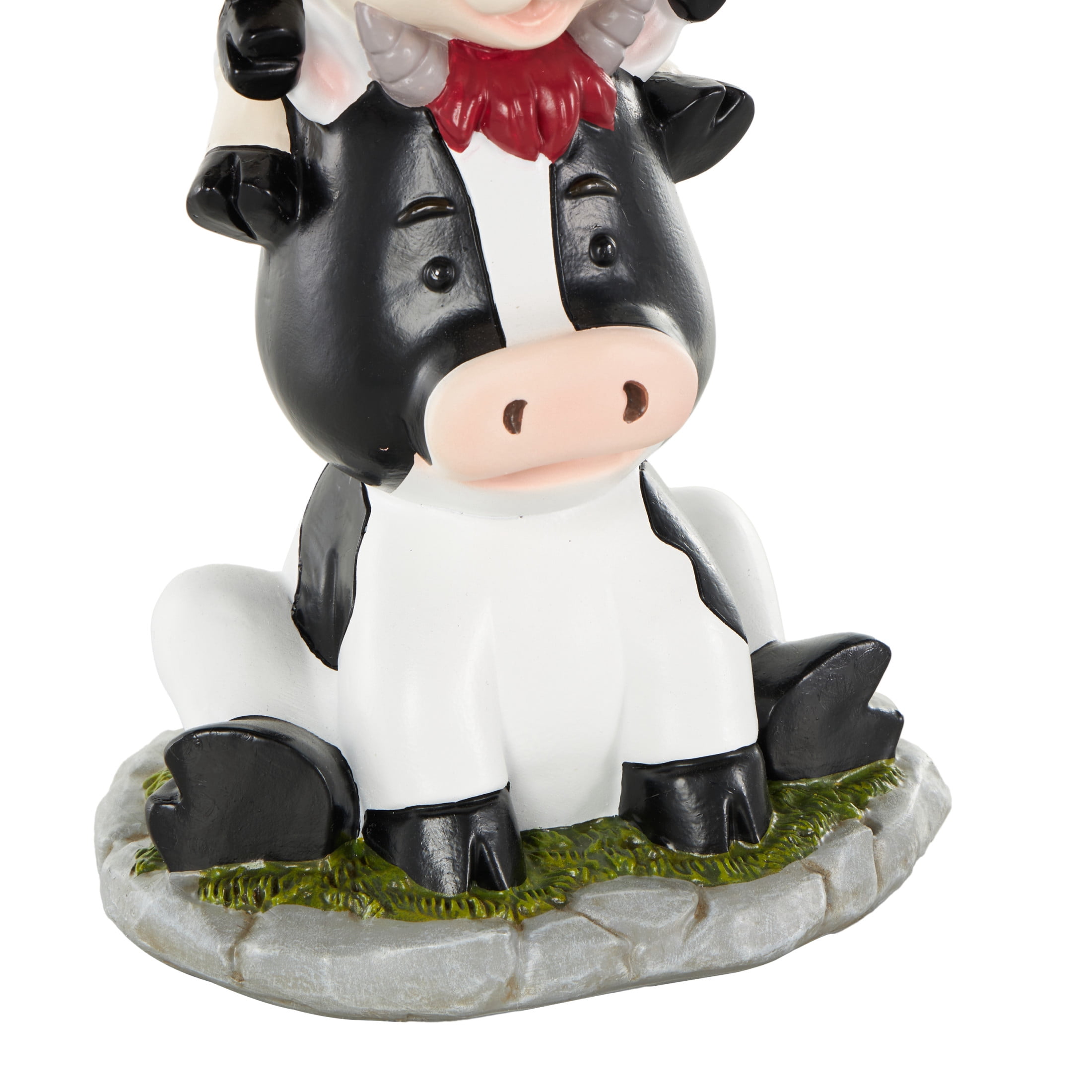 7" x 14" Multi Colored Polystone Stacked Farm Animals Sculpture with Gray and Green Accents, by DecMode