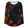 thumbnail image 4 of Patlollav Womens Casual Loose Crew Neck Button Long Sleeve Print Top, 4 of 6