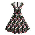 thumbnail image 2 of Pimfylm Party Dresses for Women Elegant Classy 2025 Vintage 1950s Cocktail V Neck Short Sleeve A Line Midi Swing Dress Black, L, 2 of 6