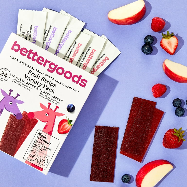 bettergoods Mixed Berry and Strawberry Fruit Strips Variety Pack