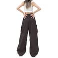 thumbnail image 4 of Inglocry Cargo Pants Women Quick Dry Parachute Hiking Pants with Pockets Elastic Waist Lightweight Water Resistant Joggers Brown S, 4 of 6