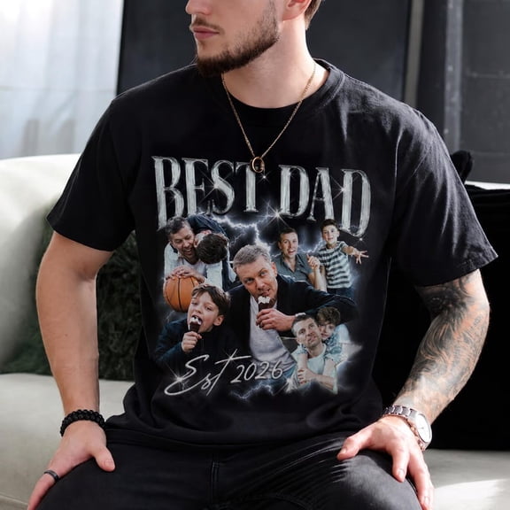 Personalized Best Dad Ever T-Shirt Custom Photo Collage Tee Est 2026 Fathers Day Gift Shirt for Dad