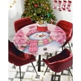 thumbnail image 5 of Round Tablecloth with Elastic Pink Snowman Christmas Tree Winter Snowflake Waterproof Stain-proof Table Cover Wipeable Fitted Table Cloths for 36"-44" Round Tables Dining Kitchen Indoor Outdoor Use, 5 of 6