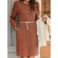 thumbnail image 4 of jinghuiyue Women Dresses Puff Long Sleeve Crew Neck Tunic Dress with Pockets Casual Knitted Pullover Dress L, 4 of 5