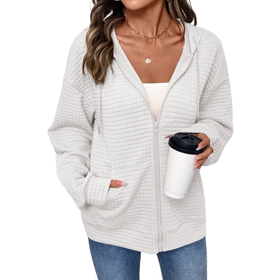 DOKOTOO Womens Hoodies Zip Up Oversized Fall Casual Waffle Hooded Sweatshirt with Pocket S-2XL