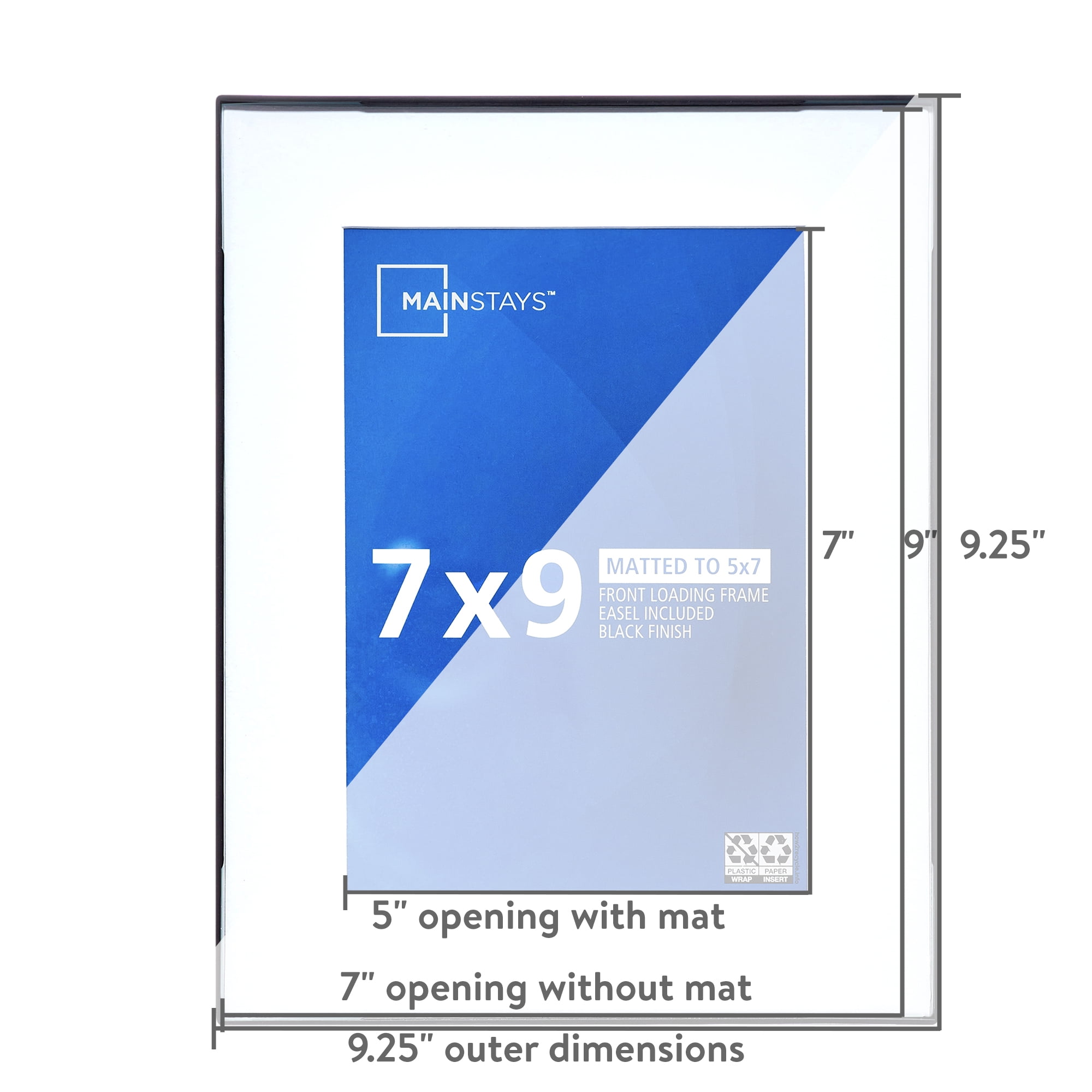 Mainstays 7x9 Matted to 5x7 Front Loading Tabletop Picture Frames, Black, Set of 6