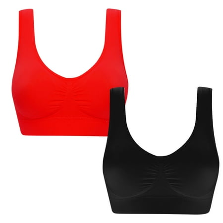 Mrat Women Cute Bras Push up 2 Pack Women s Wireless Bra  Comfort Sleepwear Lingerie Tops Wirefree Bra for Women Plus Size High Impact Athletic Bra S-139 Red-A XL