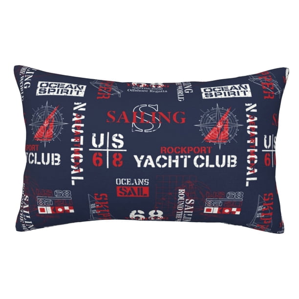 Fotbe Nautical Style Sailboat Funda de Almohada Decorativa Estilo Occidental, Lujo en Algodón, Fundas para Almohadas King, Cojín Estampado para Decoración del Hogar-14"x20"