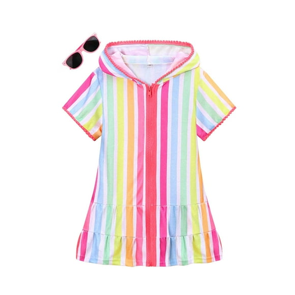 Poncho de Playa para Niñas LUCKYGAL de Terciopelo con Lentes de Sol Talla 12-13