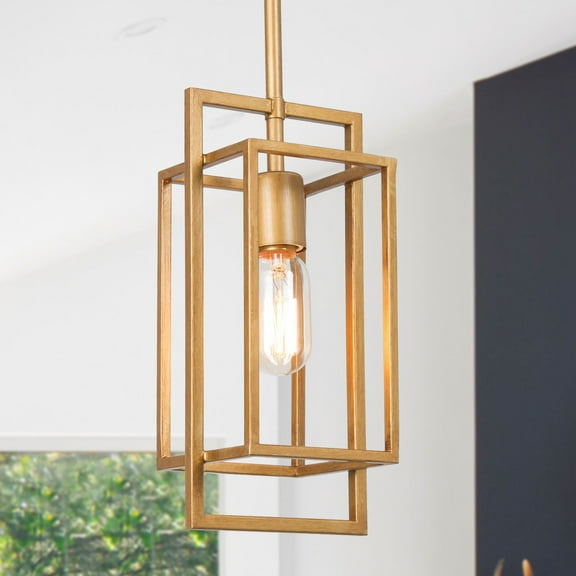 LNC Antique Gold Modern/Contemporary 1-Light Square Pendant Kitchen Island Light