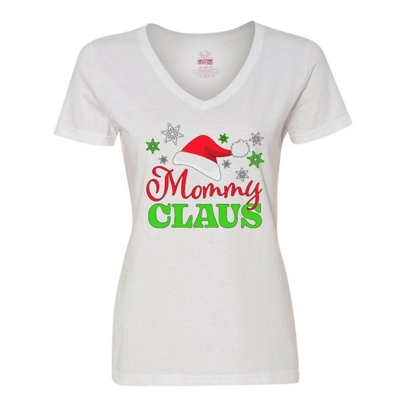 Inktastic Mommy Claus with Christmas Santa Hat and Snowflakes Women's V-Neck T-Shirt