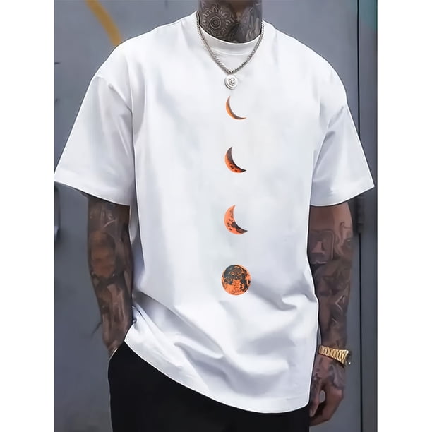 Men's Casual Print T-Shirt - Breathable Polyester, Crew Neck, Machine Washable - Perfect for Summer Outings & Sports