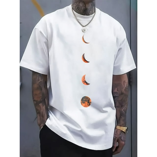 T-Shirt Imprimé Décontracté pour Hommes - Polyester Respirant, Col Rond, Lavable en Machine - Parfait pour les Sorties d'Été et les Sports