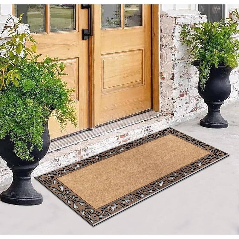 A1HC Natural Coir and Rubber Door Mat, 30"x60" Thick Durable, Heavy Duty, Fade-Resistant, Long-Lasting Outdoor Entrance Doormat, Paisley Border Bronze