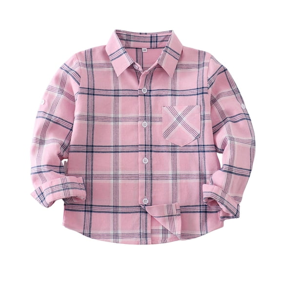 Yutgune Kids Plaid Button Down Shirt for Girls Boys, Long Sleeve Collared Casual Fall Top