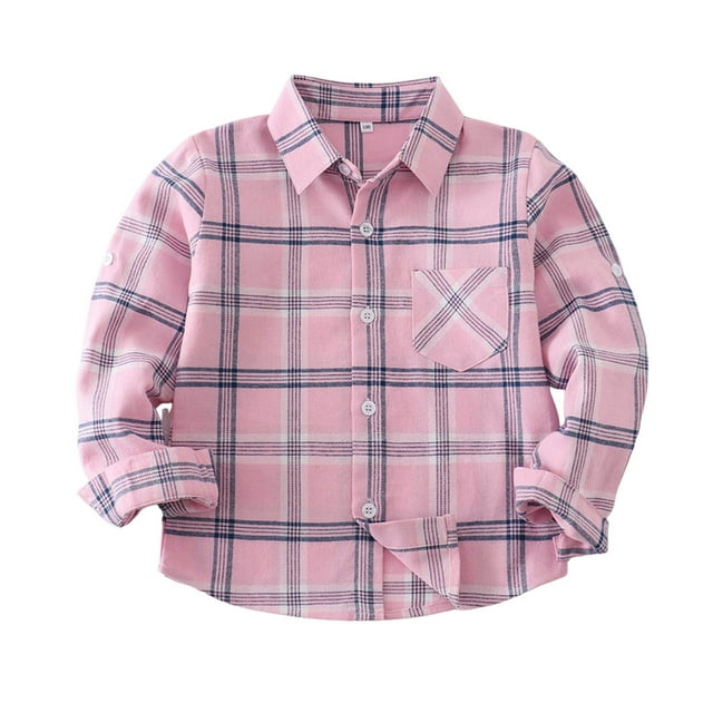 Besolor Boys Girls Long Sleeve Button down Shirt Kids Plaid Collared Tops Casual Fall Shacket Jackets