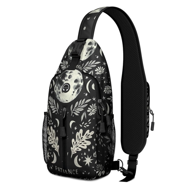 Mystical Gothic Sling Backpack with Celestial Moon & Star Art, Lightweight Crossbody Daypack for Travel, Adjustable Strap, Multiple Compartments for Daily Commuting & Outdoor Activities