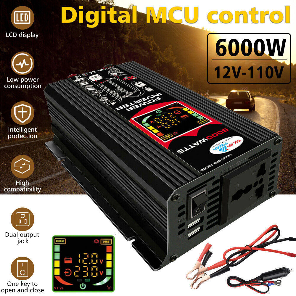 ligaofeng 12V 6000-W Surge Power Inverter with Dual USB Ports, MCU LCD Display