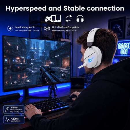 Gaming Headsets with Noise Cancelling Microphone, Xbox One & PS5 PS4 Headphones, High-Quality Stereo Sound, LED Light, Soft Memory Earmuffs for Ultimate Comfort, Wired Over-Ear Headset for PC, Laptop