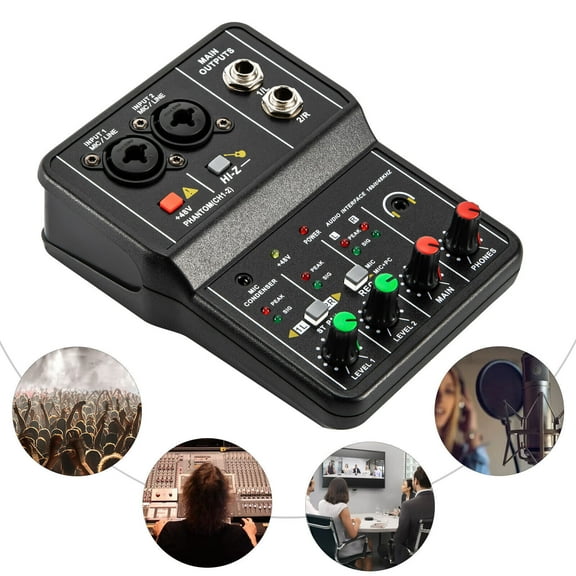 2 Channel Mini Audio Mixer Bluetooth USB DJ Sound Mixing Console Amplifier Studio Mixer