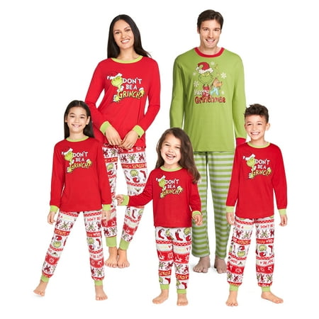 

Biekopu New Christmas Family Matching Outfits Xmas 2PCS Dad Mom Kids Grinch Sleepwear Nightwear Homewear PJs Outfits