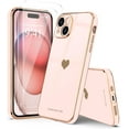 thumbnail image 7 of Love-Heart Luxury Case for Apple iPhone 15 Heart Case, Cute Design Shiny Bling Cover, 3 in 1 Bundle Case with 2 PACK Clear Tempered Glass for Apple iPhone 15 for Women Girls, Rose, 7 of 7