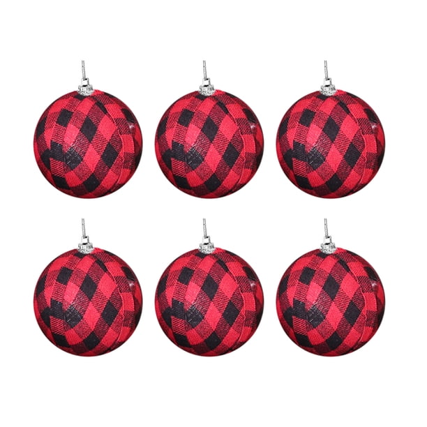 Juego de bolas navideñas a cuadros rojos y negros (6 piezas/paquete)