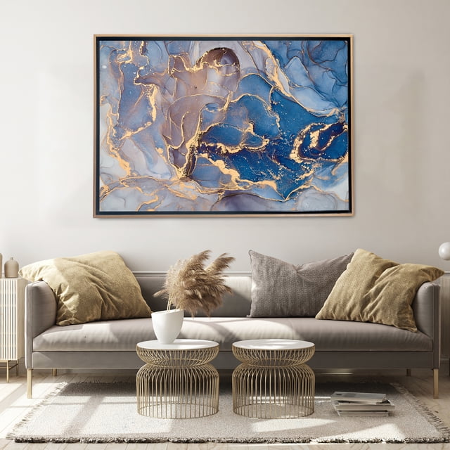 Cuadro decorativo para sala o recamar Textura Mármol Aqua Morado Minimalista Listo para Colgar Marco Dorado Maxigráfica Shop Cuadro Abstracto Moderno