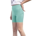 thumbnail image 5 of HAOTAGS Teen Girls Biker Shorts with Pockets(4-15), Casual Solid High Waist Sport Yoga Shorts Mint Green 6 Years, 5 of 10