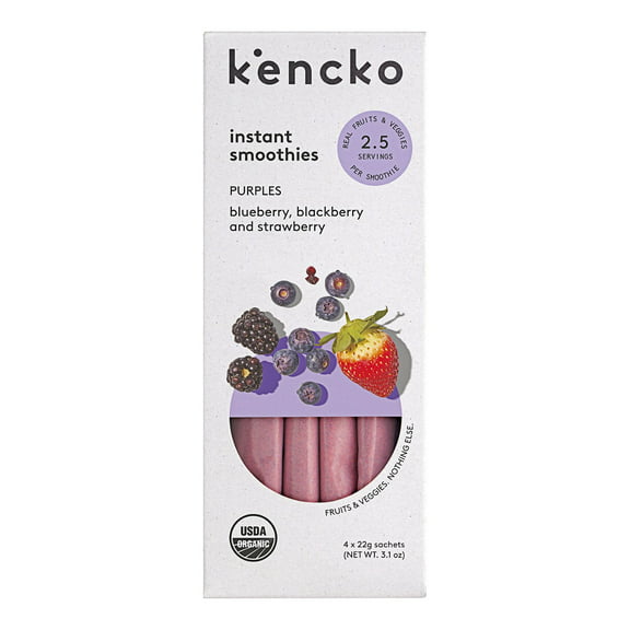 Kencko Purples Organic Instant Fruit & Veggie Smoothies, Powdered Drink Mix, .78 oz, 4 Pack