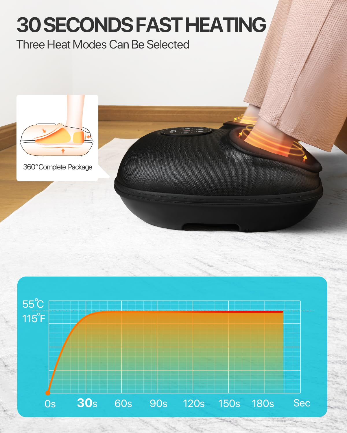 ALLJOY Foot Massager Machine with Heat, Air Compression, Deep Kneading Shiatsu Massager for Tired Foot Blood Circulation, up to Size 12, Relax for Home or Office Use (Black)