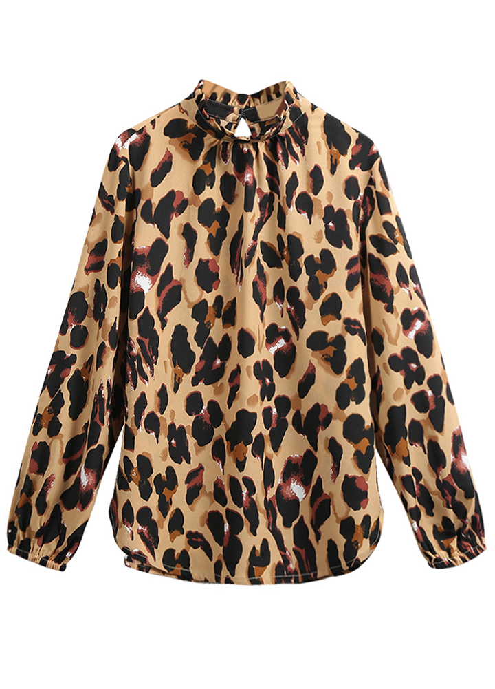 Ladies Womens Tops Leopard Print Polo Roll Neck Casual T Shirt Blouse Jumper Tee