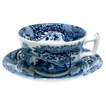 - Spode Blue Italian Earthenware Teacup and Saucer by Royal Worcester