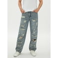 thumbnail image 2 of Biezeib Men's Ripped Distressed Denim Pants Sky Blue Mid Waist Straight Fit Washed Destroyed Denim Jeans, 2 of 6