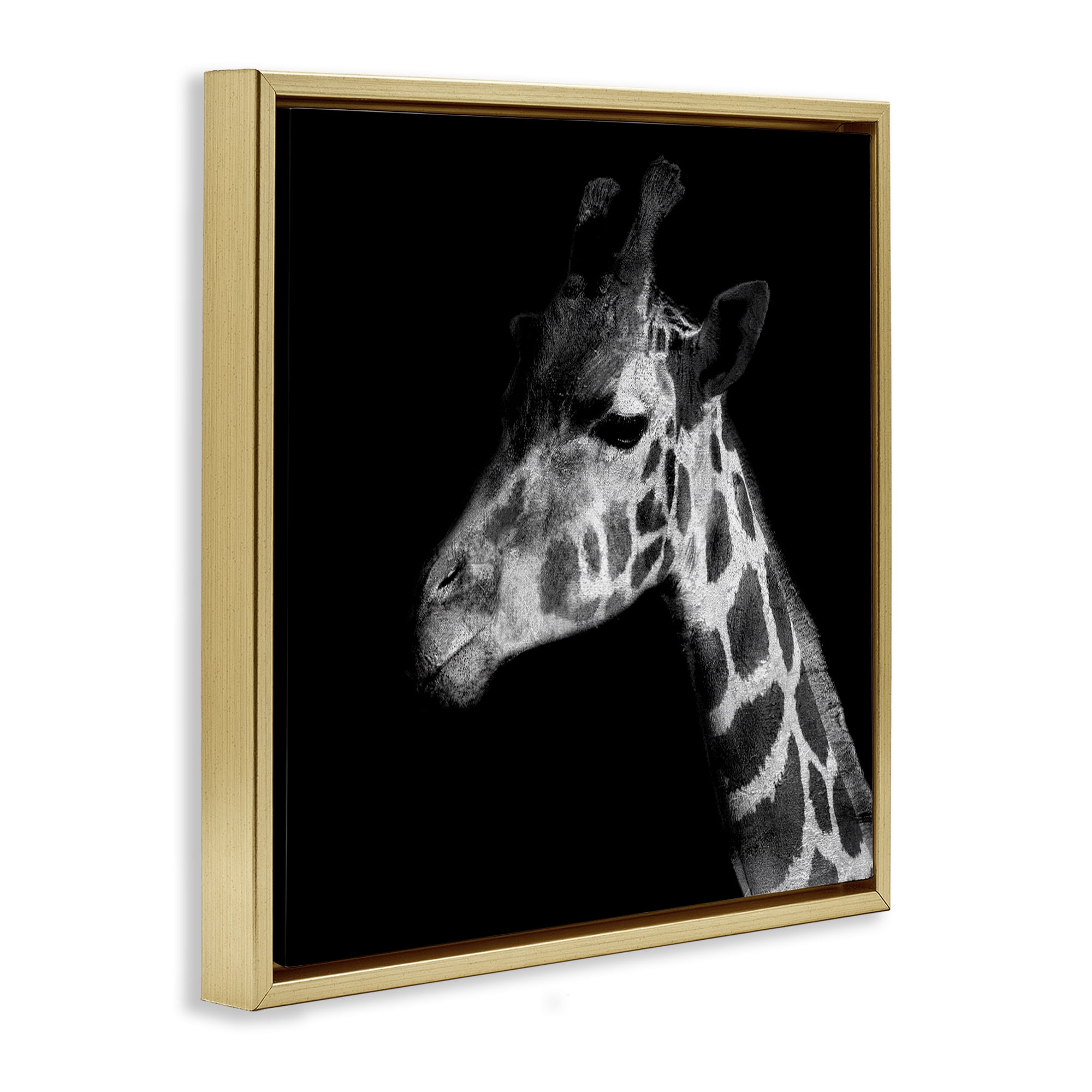 Stupell Industries Jungle Giraffe Portrait Animals Photography Gold Floater Framed Canvas Art Print Wall Art, 25 x 25