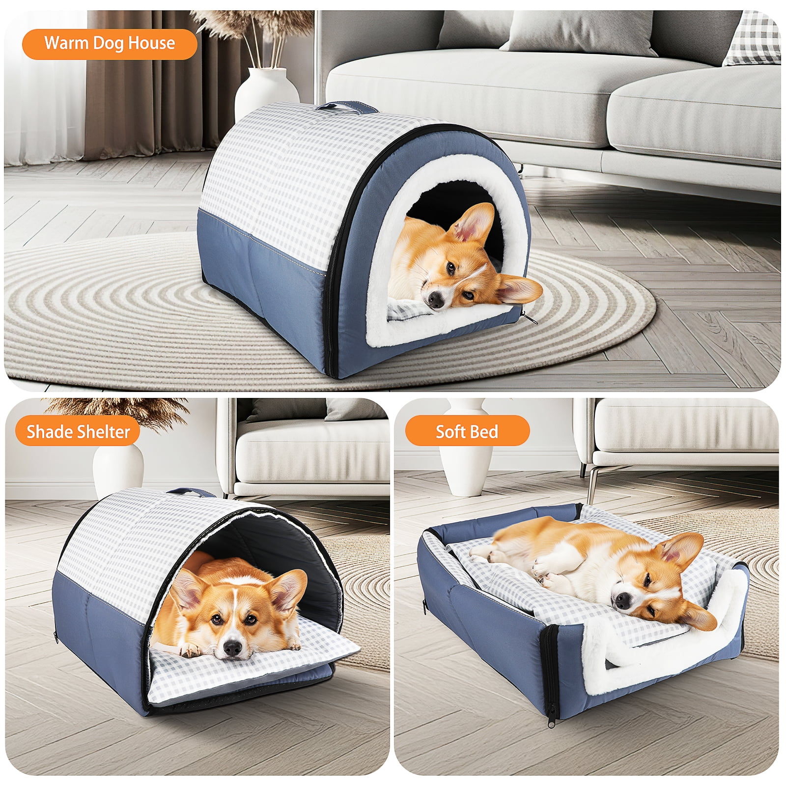 MASBRILL 2-in-1 Dog & Cat Bed with Reversible Pillow – Soft Warm Cozy Pet House for Indoor Small to Medium Dogs with Anti-Slip Bottom, Foldable & Waterproof ,17.7inch