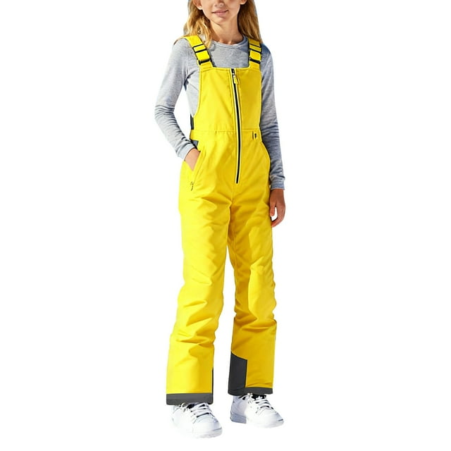 Breezora Kids Water-Resistant Snow Overalls Insulated Winter Ski Pants With Adjustable Features And Multiple Pockets For Cold Weather M Size Yellow