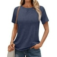 thumbnail image 2 of AherBiu Womens Short Sleeve Tops Crewneck Summer Casual Loose T Shirts Stretchy Comfy Basic Top Tees, 2 of 7