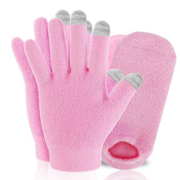 Touch Screen Moisturizing Spa Gloves and Socks Set Gel Gloves and Socks Heal Eczema Cracked Dry Skin for Repair Treatment (Pink)