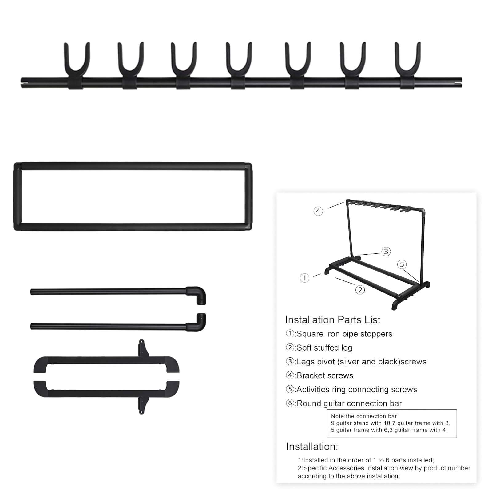 Multiple Guitar Stand, 7 Holder Foldable Multi Guitar Display Rack with Thick Rubber Padding Universal Holder for Classical Acoustic Electric Bass