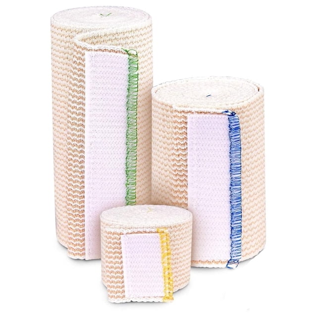 Premium 3 Packs Cotton Elastic Bandage | with Velcro 2" 4" 6" x 15 feet Hook and Loop Closure | Reusable Compression Bandage ensuring long - lasting use