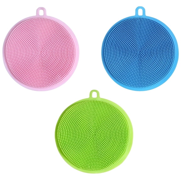 TUWAFE Dish Scrubber Dish Washing Scrubbers Ergonomic Handle Silicone Sponges for Dishes