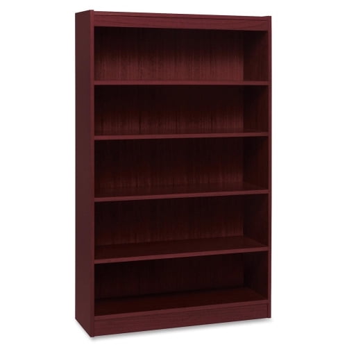 Lorell Panel End Hardwood Veneer Bookcase 36" x 12" x 60" - 5 x Shelf(ves) - 550 lb Load Capacity - Mahogany - Laminate - Wood - Assembly Required