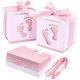 thumbnail image 1 of 60 juegos de cajas de regalo con forma de huella para recién nacidos, baby shower, dulces, plegables, de papel rosa con cinta., 1 of 9