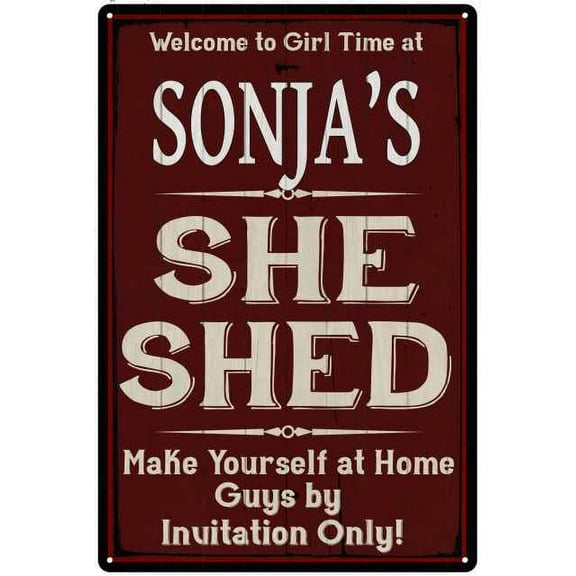 SONJA'S She Shed Red Sign Lady Cave 8 x 12 High Gloss Metal 208120088471
