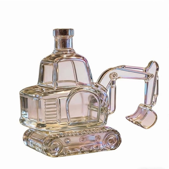 Excavator Shaped Whiskey Wine Bottle 300Ml Whiskey Decanter Bottle Hand Carved Clear Empty Wine Carafe Liquor Storage Glass Decanter Home Bar Office Gifts