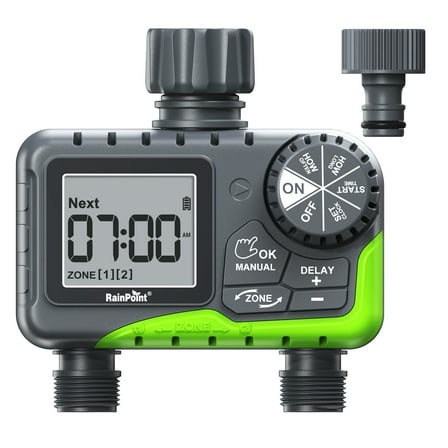 RainPoint Programmable Sprinkler Timer 2-Zone, Automatic Irrigation System Controller, Hose Water Timer for Outdoor Garden Yard Lawn