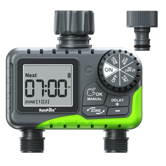 RainPoint Programmable Sprinkler Timer 2-Zone, Automatic Irrigation System Controller, Hose Water Timer for Outdoor Garden Yard Lawn