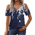 thumbnail image 2 of Tops de Algodón para las Mujeres Impresión de Manga Corta Cuello en V Fuera Del Hombro Blusa de Moda, Imitación de Algodón para el Hogar Diario, 2 of 7